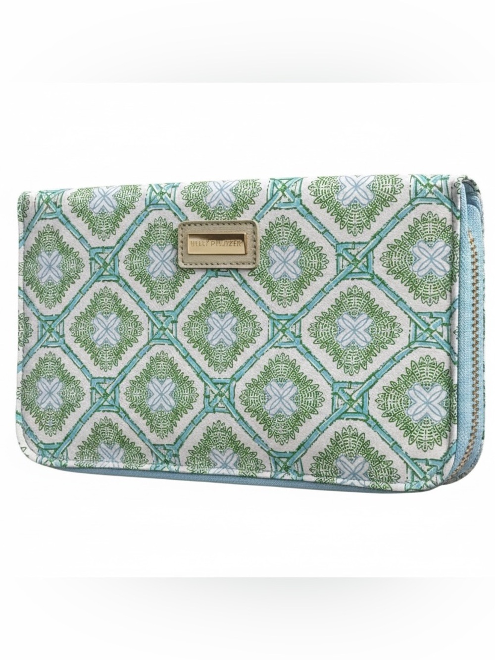 Lilly Pulitzer Aqua and Green Geometric Zip Wallet